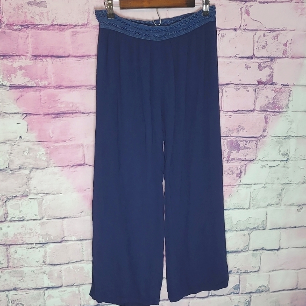 BEACHES & BOHO NAVY FLOWY LARGE SPLIT SWIM COVER STYLE LAYERING PANTS LARGE